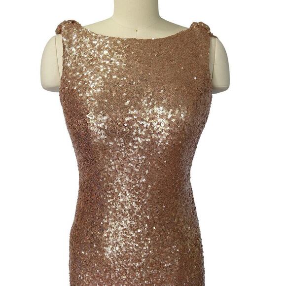 Vintage 90s Y2K Prom Dress Maxi Gown Size 4 Rose Gold Sequins Formal Cape Back - Picture 3 of 10